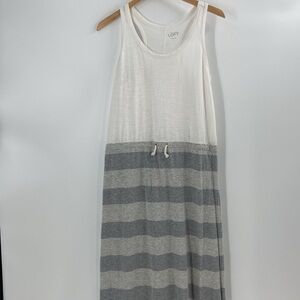 Ann Taylor Loft white and grey striped cotton  racer back maxi dress